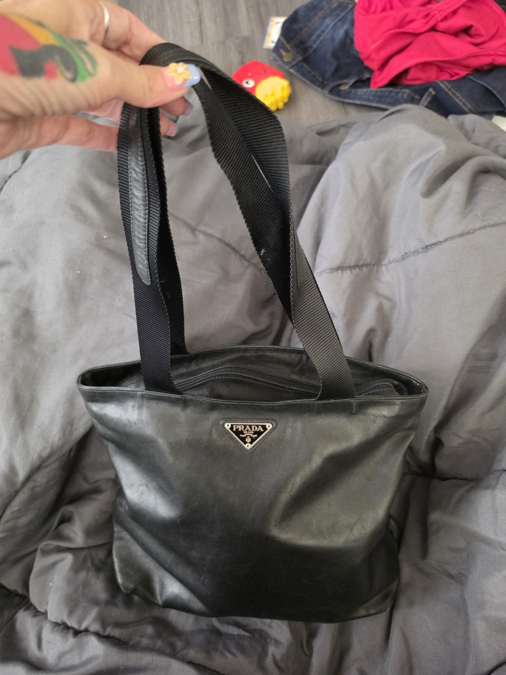 Vintage Prada Black Leather Tote with Logo